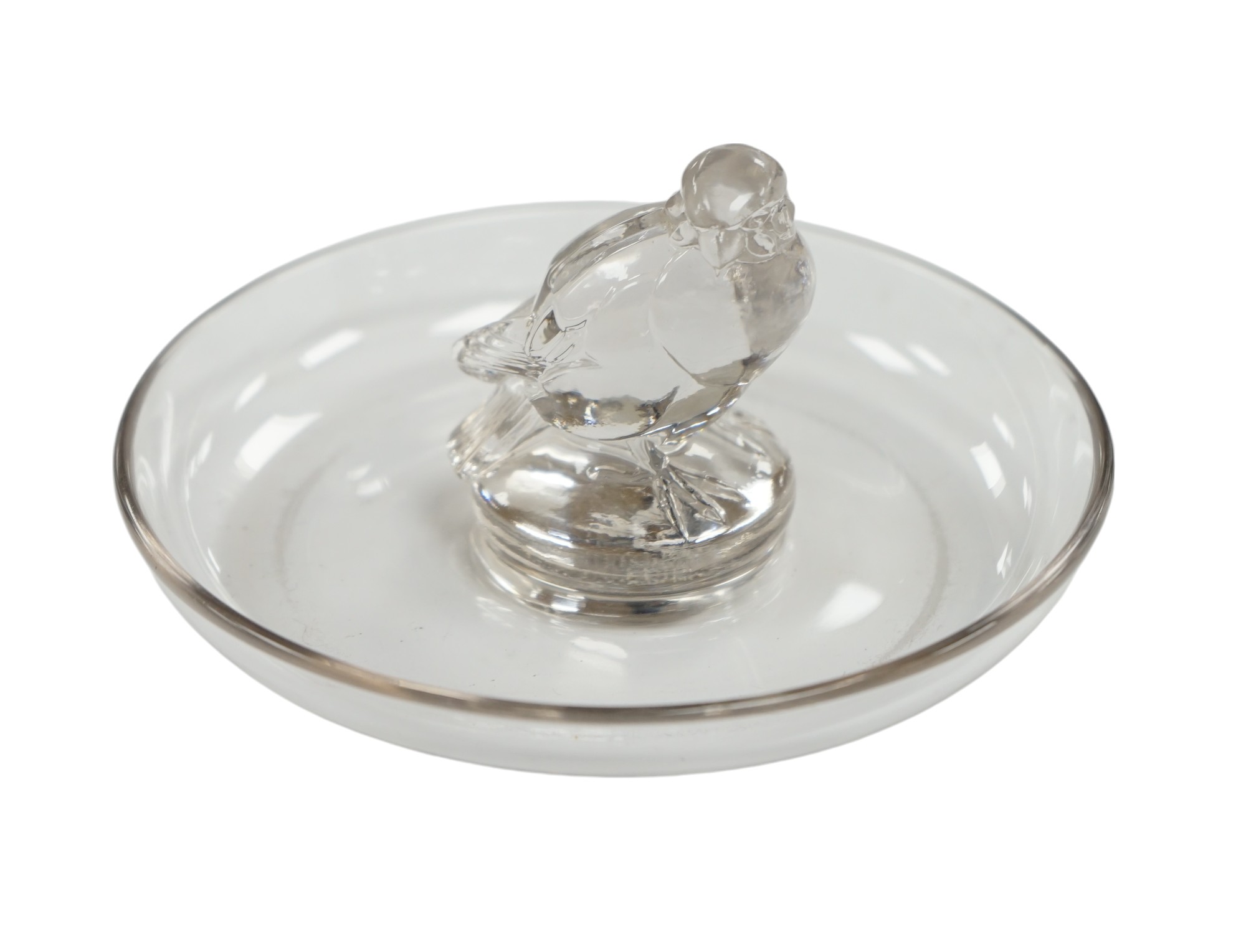 An R. Lalique Moineau glass cendrier. signed and numbered 284 Marcillac p.271, base 12cm diameter. Condition - good